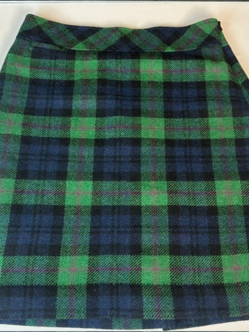 LL Bean Women's Plaid Wool Blend Lined A-Line Skirt Size 10 Tartan Green Navy